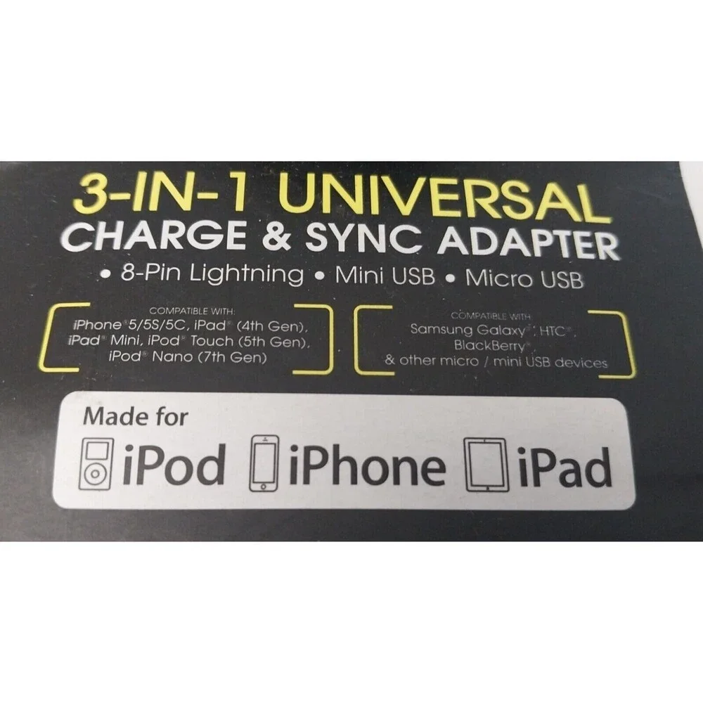 Sealed 2012 Universal 8 Pin Mini Micro USB Charge Sync Adapter 3 in 1 Rare NEW